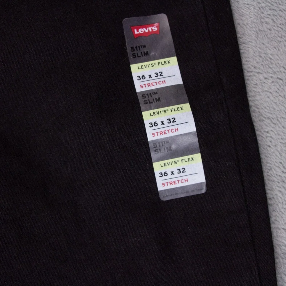 NWT Levis 511 Slim Fit Flex Mens Black Stretch Denim Jeans 36x32 04511-5345